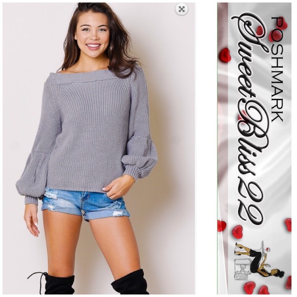 💥Grey off the Shoulder Puffed Sleeves Sweater💥 - Picture 1 of 2
